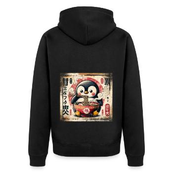 Ramen Penguin Grunge Poster Style - Unisex Premium Organic Zip Hoodie - black - Back - Nico (187cm)