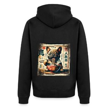 Ramen French Bulldog Dog Grunge Poster St - Unisex Premium Organic Zip Hoodie - black - Back - Nico (187cm)