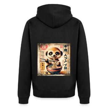 Ramen Meerkat Grunge Poster Style - Unisex Premium Organic Zip Hoodie - black - Back - Nico (187cm)