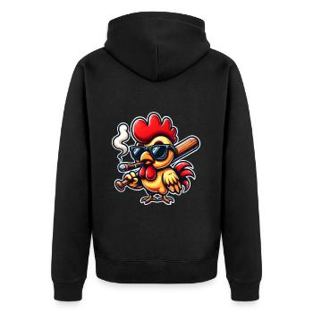 Huhn Hühner Baseballschläger Zigarre Lustig - Unisex Premium Bio Zip Hoodie - Schwarz - Hinten - Nico (187cm)