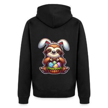 Ostern Faultier - Unisex Premium Bio Zip Hoodie - Schwarz - Hinten - Nico (187cm)