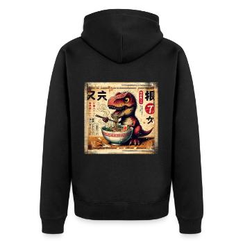 Ramen T Rex Dinosaur Grunge Poster Style - Unisex Premium Organic Zip Hoodie - black - Back - Nico (187cm)