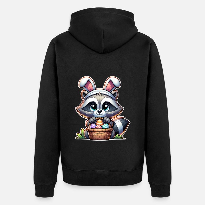 Raccoon Easter Easter Basket - Unisex Premium Organic Zip Hoodie - black