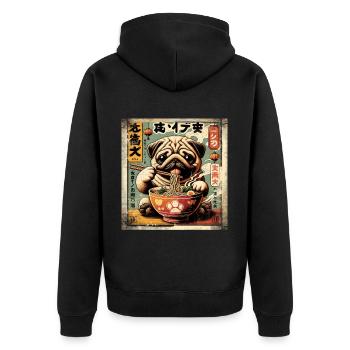 Ramen Pug Dog Grunge Poster Style - Unisex Premium Organic Zip Hoodie - black - Back - Nico (187cm)