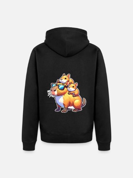 Capybara Dad Son Daughter Kids - Unisex Premium Organic Zip Hoodie - black