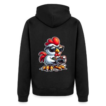 Huhn Gaming Gamer Nerd - Unisex Premium Bio Zip Hoodie - Schwarz - Hinten - Nico (187cm)