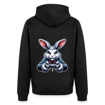 Hase Kaninchen Gamer Gaming Nerd - Unisex Premium Bio Zip Hoodie - Schwarz - Hinten - Nico (187cm)
