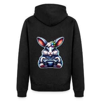 Hase Kaninchen Gamer Gaming Nerd - Unisex Premium Bio Zip Hoodie - Schwarz - Hinten - Nico (187cm)
