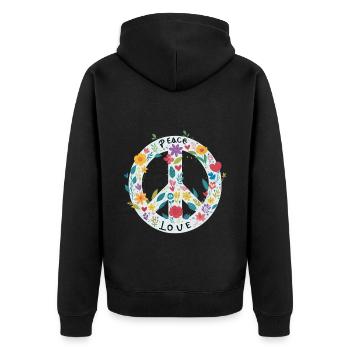 Peacezeichen Blumen Love - Unisex Premium Bio Zip Hoodie - Schwarz - Hinten - Nico (187cm)