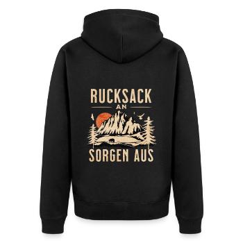 Rucksack An! Sorgen Aus! - Unisex Premium Bio Zip Hoodie - Schwarz - Hinten - Nico (187cm)