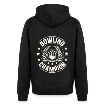 Bowling Champion - Unisex Premium Bio Zip Hoodie - Schwarz - Hinten - Nico (187cm)
