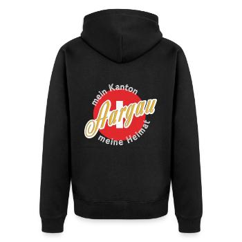Meine Heimat Aargau Geschenk - Unisex Premium Bio Zip Hoodie - Schwarz - Hinten - Nico (187cm)