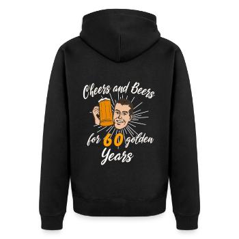 Cheers and Beer for 60 golden Years - Unisex Premium Bio Zip Hoodie - Schwarz - Hinten - Nico (187cm)