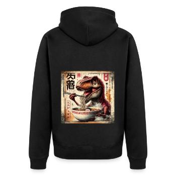 Ramen T Rex Dinosaur Grunge Poster Style - Unisex Premium Organic Zip Hoodie - black - Back - Nico (187cm)