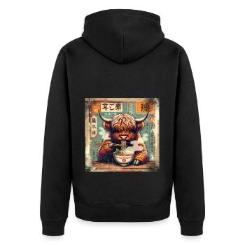 Ramen Highland Cow Grunge Poster Style - Unisex Premium Organic Zip Hoodie - black - Back - Nico (187cm)