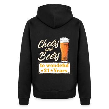 Cheers and Beers to wonderful 21 Years - Unisex Premium Bio Zip Hoodie - Schwarz - Hinten - Nico (187cm)