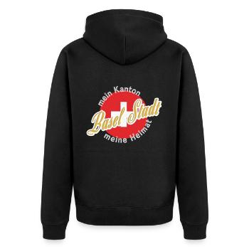 Meine Heimat Basel-Stadt Geschenk - Unisex Premium Bio Zip Hoodie - Schwarz - Hinten - Nico (187cm)