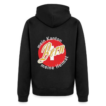 Meine Heimat Bern Geschenk - Unisex Premium Bio Zip Hoodie - Schwarz - Hinten - Nico (187cm)