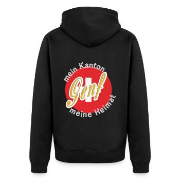 Meine Heimat Genf Geschenk - Unisex Premium Bio Zip Hoodie - Schwarz - Hinten - Nico (187cm)