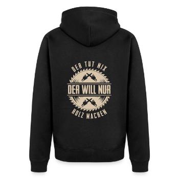 Holzfäller - Unisex Premium Bio Zip Hoodie - Schwarz - Hinten - Nico (187cm)