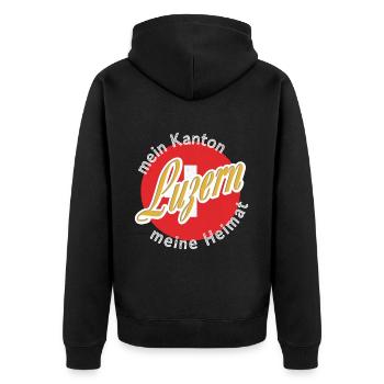 Meine Heimat Luzern Geschenk - Unisex Premium Bio Zip Hoodie - Schwarz - Hinten - Nico (187cm)