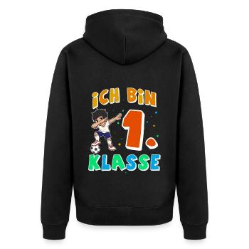 Einschulung Fußball - Unisex Premium Bio Zip Hoodie - Schwarz - Hinten - Nico (187cm)