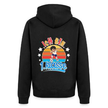 Ich Bin 1. Klasse Fußball Schulkind - Unisex Premium Bio Zip Hoodie - Schwarz - Hinten - Nico (187cm)