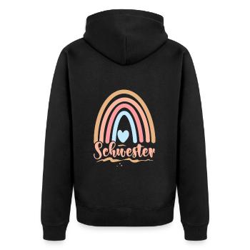 Schwester - Unisex Premium Bio Zip Hoodie - Schwarz - Hinten - Nico (187cm)