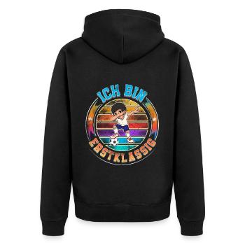 Ich Bin Erstklassig Einschulung - Unisex Premium Bio Zip Hoodie - Schwarz - Hinten - Nico (187cm)