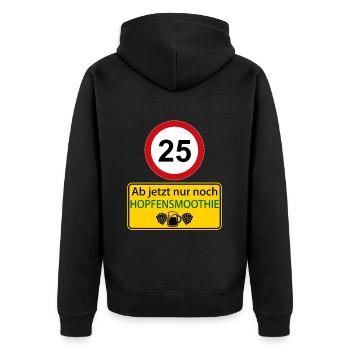 25 Ab jetzt nur noch Hopfensmoothie - Unisex Premium Bio Zip Hoodie - Schwarz - Hinten - Nico (187cm)