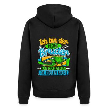 Kleiner Bruder - Unisex Premium Bio Zip Hoodie - Schwarz - Hinten - Nico (187cm)