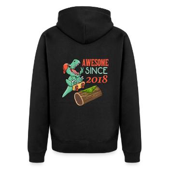 Dino Skater Geburtstag 2018 - Unisex Premium Bio Zip Hoodie - Schwarz - Hinten - Nico (187cm)