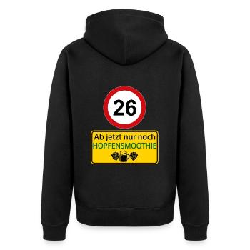 26 Ab jetzt nur noch Hopfensmoothie - Unisex Premium Bio Zip Hoodie - Schwarz - Hinten - Nico (187cm)