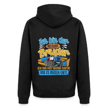 Monstertruck Mittlerer Bruder - Unisex Premium Bio Zip Hoodie - Schwarz - Hinten - Nico (187cm)