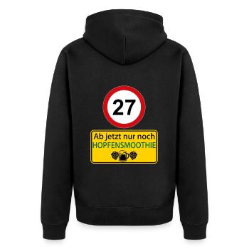 27 Ab jetzt nur noch Hopfensmoothie - Unisex Premium Bio Zip Hoodie - Schwarz - Hinten - Nico (187cm)