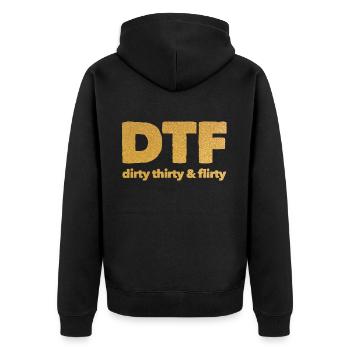 Dirty Thirty Flirty DTF 30. Geburtstag - Unisex Premium Bio Zip Hoodie - Schwarz - Hinten - Nico (187cm)