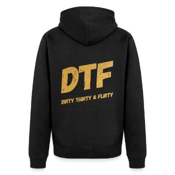Dirty Thirty Flirty DTF 30. Geburtstag - Unisex Premium Bio Zip Hoodie - Schwarz - Hinten - Nico (187cm)
