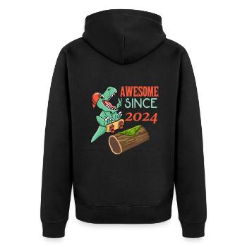 Dino Skater Geburtstag 2024 - Unisex Premium Bio Zip Hoodie - Schwarz - Hinten - Nico (187cm)