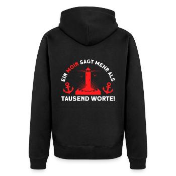 Norddeutsch Norden Nordsee Zitate Heimat Geschenk - Unisex Premium Bio Zip Hoodie - Schwarz - Hinten - Nico (187cm)