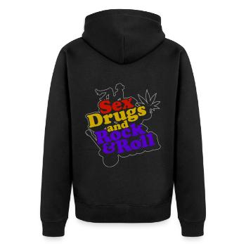 Sex Drugs Rocknroll Schädel Iro Punk Rock Musik - Unisex Premium Bio Zip Hoodie - Schwarz - Hinten - Nico (187cm)