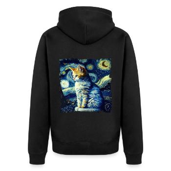Chat de nuit étoilé Le chat de van gogh Parodie drôle - Veste à capuche bio Premium Unisexe - noir - Dos - Nico (187cm)