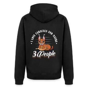 I love Caracals and maybe 3 people - Unisex Premium Bio Zip Hoodie - Schwarz - Hinten - Nico (187cm)