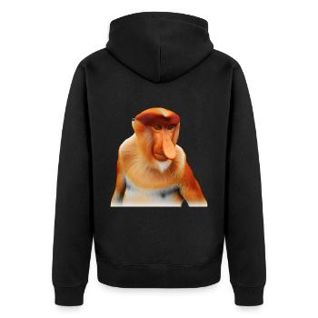 Der exotische Nasenaffe - Unisex Premium Bio Zip Hoodie - Schwarz - Hinten - Nico (187cm)