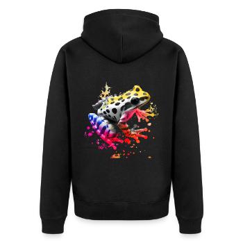 Bunter Frosch mit Farbspritzern - Unisex Premium Bio Zip Hoodie - Schwarz - Hinten - Nico (187cm)