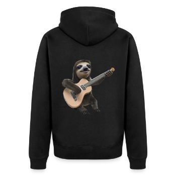 Faultier mit Gitarre - Unisex Premium Bio Zip Hoodie - Schwarz - Hinten - Nico (187cm)