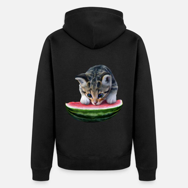 Chat et pastèque - Veste à capuche bio Premium Unisexe - noir