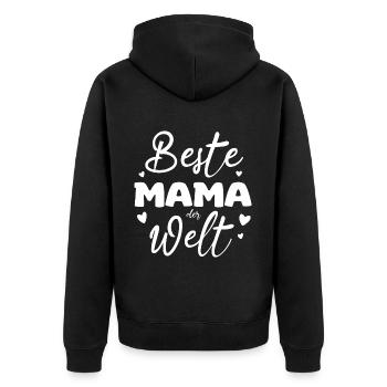 Beste Mama der Welt Herz - Unisex Premium Bio Zip Hoodie - Schwarz - Hinten - Nico (187cm)