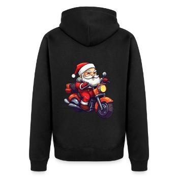 Weihnachtsmann Motorrad Sonnenbrille Weihnachten - Unisex Premium Bio Zip Hoodie - Schwarz - Hinten - Nico (187cm)