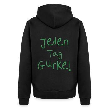 Jeden Tag Gurke - Unisex Premium Bio Zip Hoodie - Schwarz - Hinten - Nico (187cm)