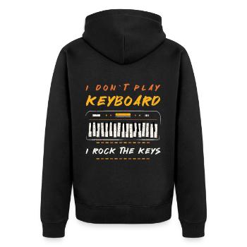 "I don t play keyboard - i rock the keys" Klavier - Unisex Premium Bio Zip Hoodie - Schwarz - Hinten - Nico (187cm)
